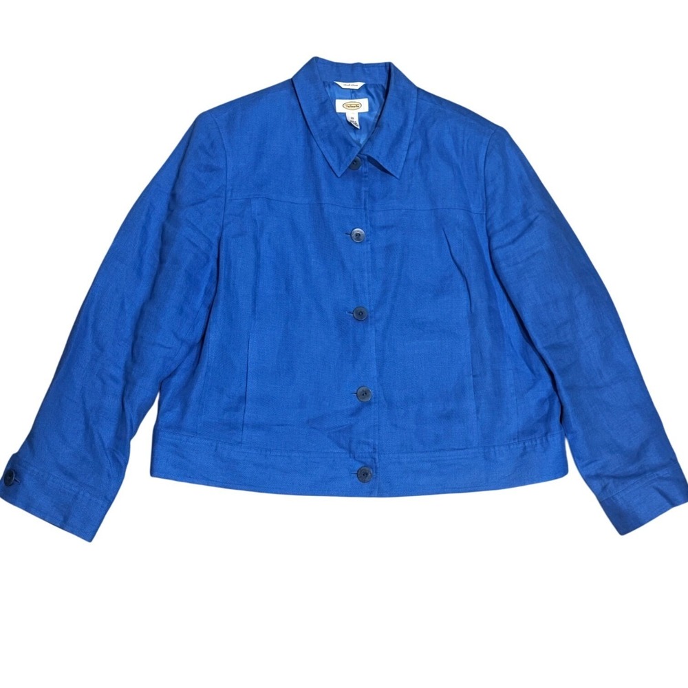 Talbots 100% Irish Linen Bright Blue Button Front Crop Jacket Sz 20 Mint EUC - Picture 8 of 13